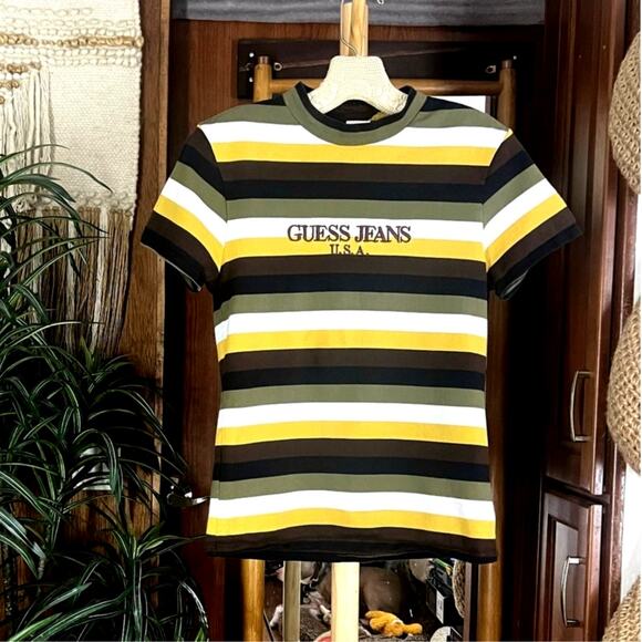 Vintage 90s Guess Jeans Striped Tee XS USA Made Unisex Streetwear Hip Hop Retro - Picture 3 of 10